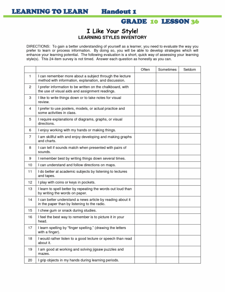 Printable Learning Styles Quiz