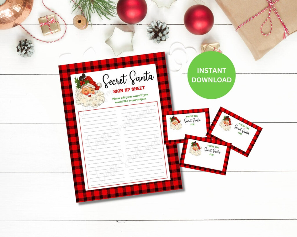 Printable Secret Santa Sign Up Sheet And Drawing Cards For Work Holiday Christmas Gift Exchange