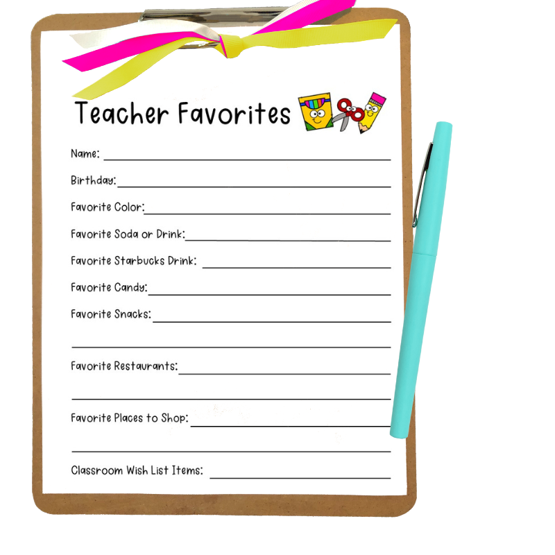 Printable Teacher Favorite Things Form Printable Forms Free Online