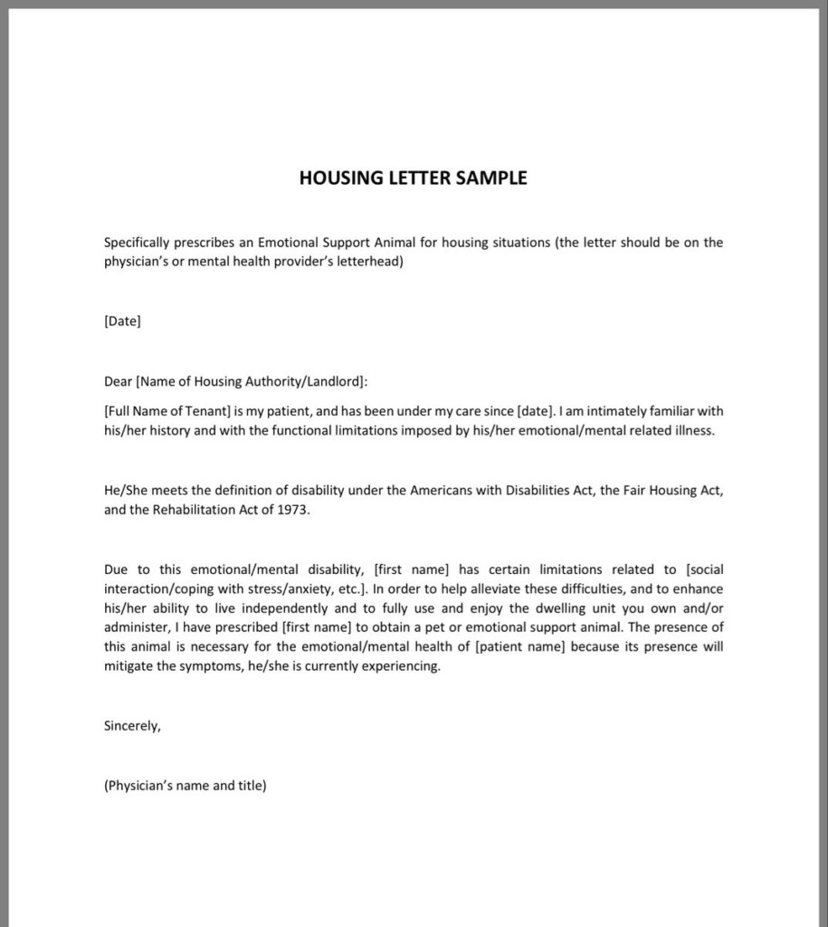 Sample Letter To Landlord For Emotional Support Animal