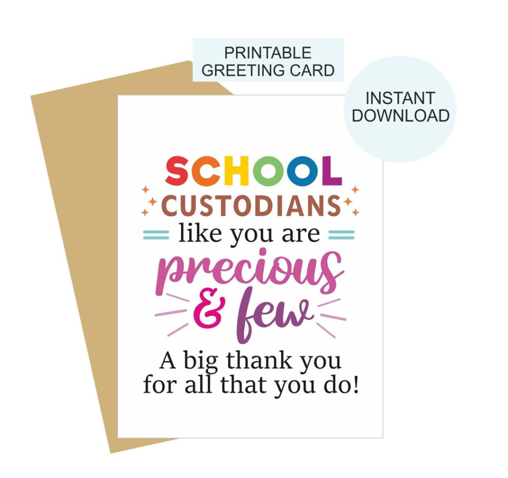 School Custodian Card Printable School Custodian Appreciation Card School Custodian Thank