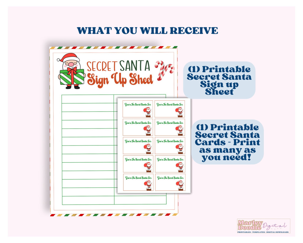 Secret Santa Sign Up Sheet Printable Work Secret Santa Christmas Party Holiday Gift Swap