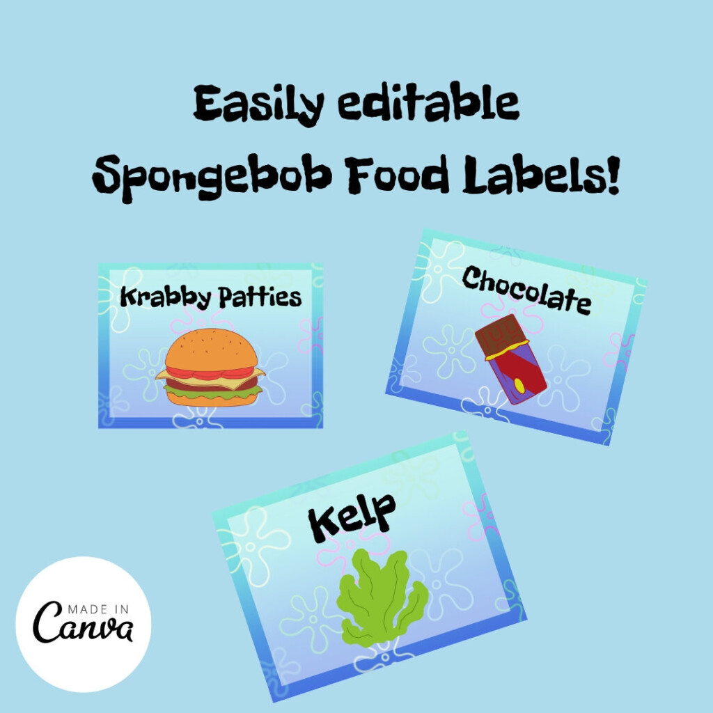 Spongebob Food Labels Set Of 22 Printable PNG PDF JPG Party Decorations Instant Download