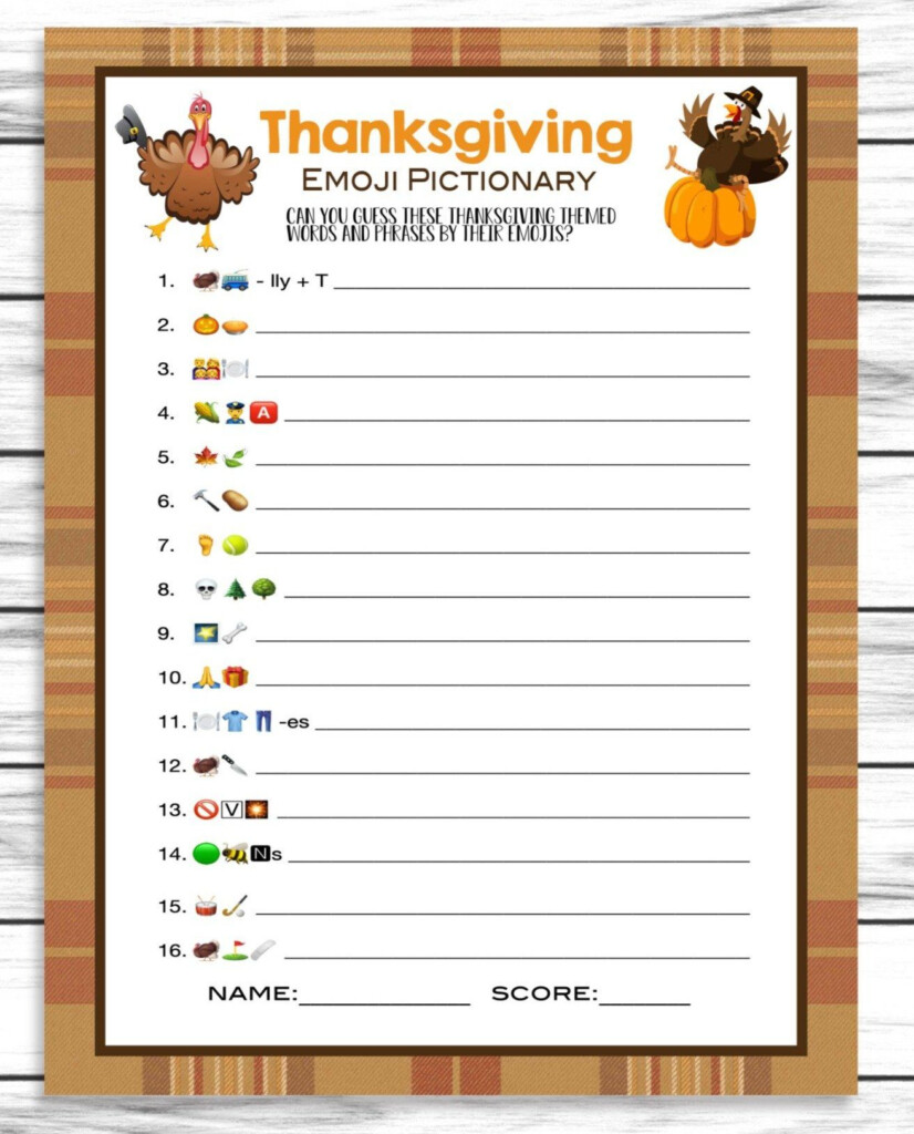 Thanksgiving Friendsgiving Party Family Emoji Pictionary Game Printable Kids Activity Sheet