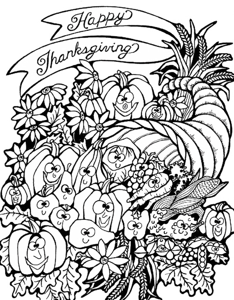Thanksgiving Harvest Cornucopia Thanksgiving Adult Coloring Pages