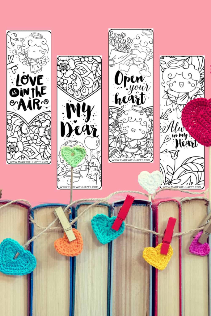 Valentines Bookmarks To Color Made With HAPPY